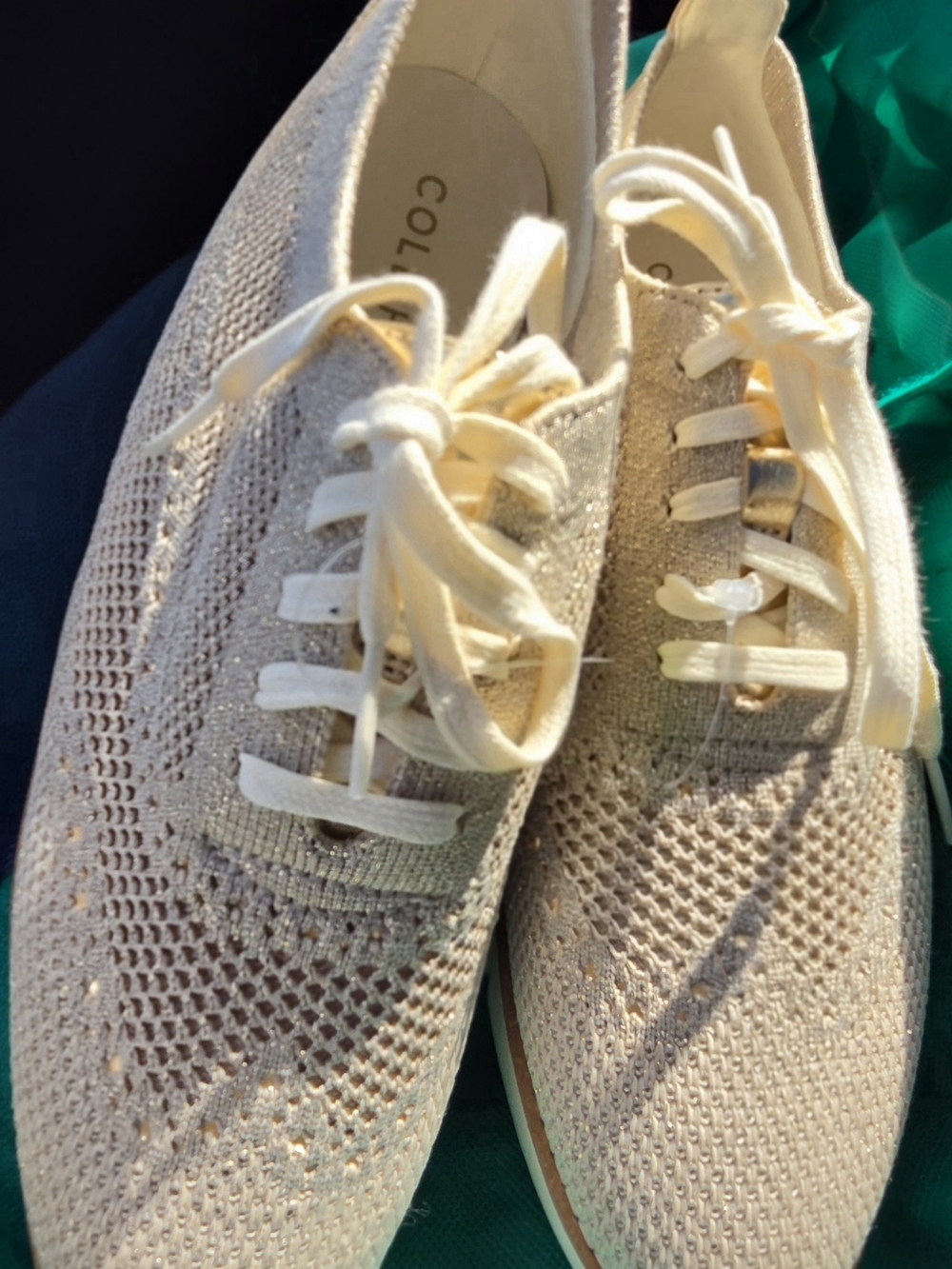 Cole Haan Women’s Cream/Gold Knit Lace-Up Sneakers 7.5